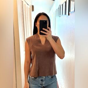 Coldwater Creek Brown Sleeveless Crop Muscle Tee